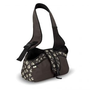 Geantă de transport pentru câini Beverly Hills M, maro, cu model de lăbuțe, până la 8 kg