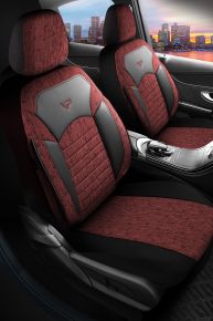 Set huse auto Benelux roșu-negru | Piele ecologică + Textil | LADA NIVA