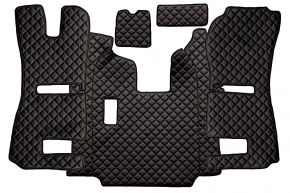 Covorașe din piele ecologică Q pentru SCANIA R (01.2011-12.2016) - manuală - scaune RECARO - scaun pasager pneumatic - Negru/roșu