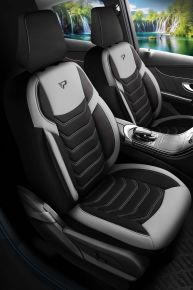 Set de huse auto din material textil Manavgat de culoare negru-gri cu cusături moderne, compatibile cu BMW X3