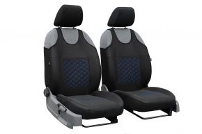 Huse auto universale din material textil MOTIVE potrivite pentru Hyundai Terracan, negre cu cusături albastre, 2 buc