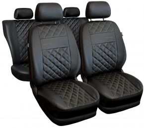 Set de huse auto universale Perfect Line negre din piele ecologică cu cusături bej – compatibile cu CITROEN C-ELYSEE