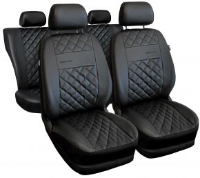 Set de huse auto universale Perfect Line negre din piele ecologică cu cusături negre – compatibile cu CITROEN C-ELYSEE