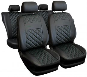 Set de huse auto universale Perfect Line negre din piele ecologică cu cusături verzi – compatibile cu VOLKSWAGEN AMAROK