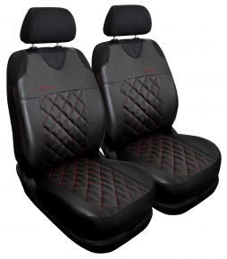 Set de 2 huse universale roșii din piele ecologică matlasată Perfect Line+ pentru scaune față – compatibile cu LAND ROVER FREELANDER