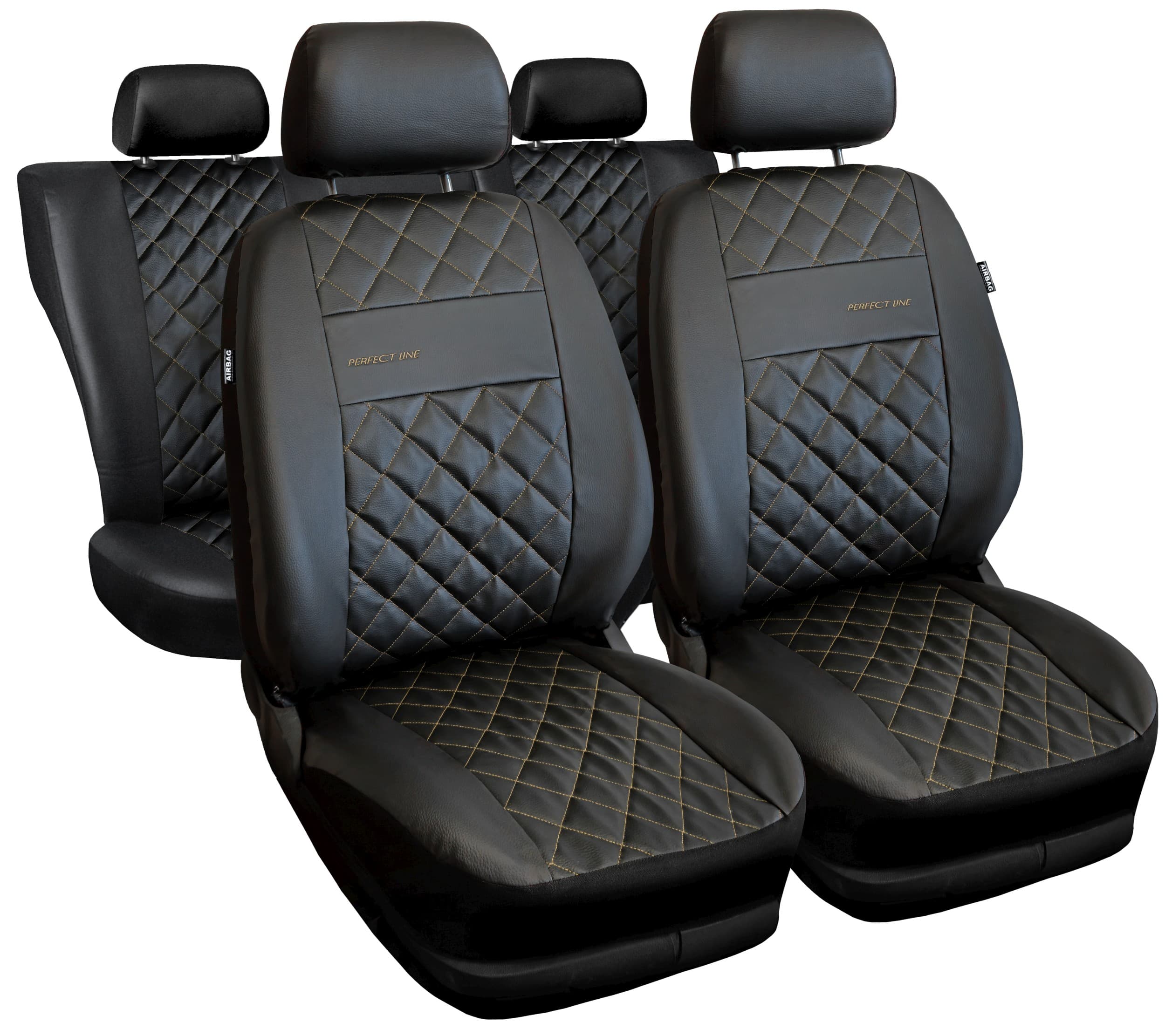 Set huse auto universale Perfect Line negre cu cusături bej
