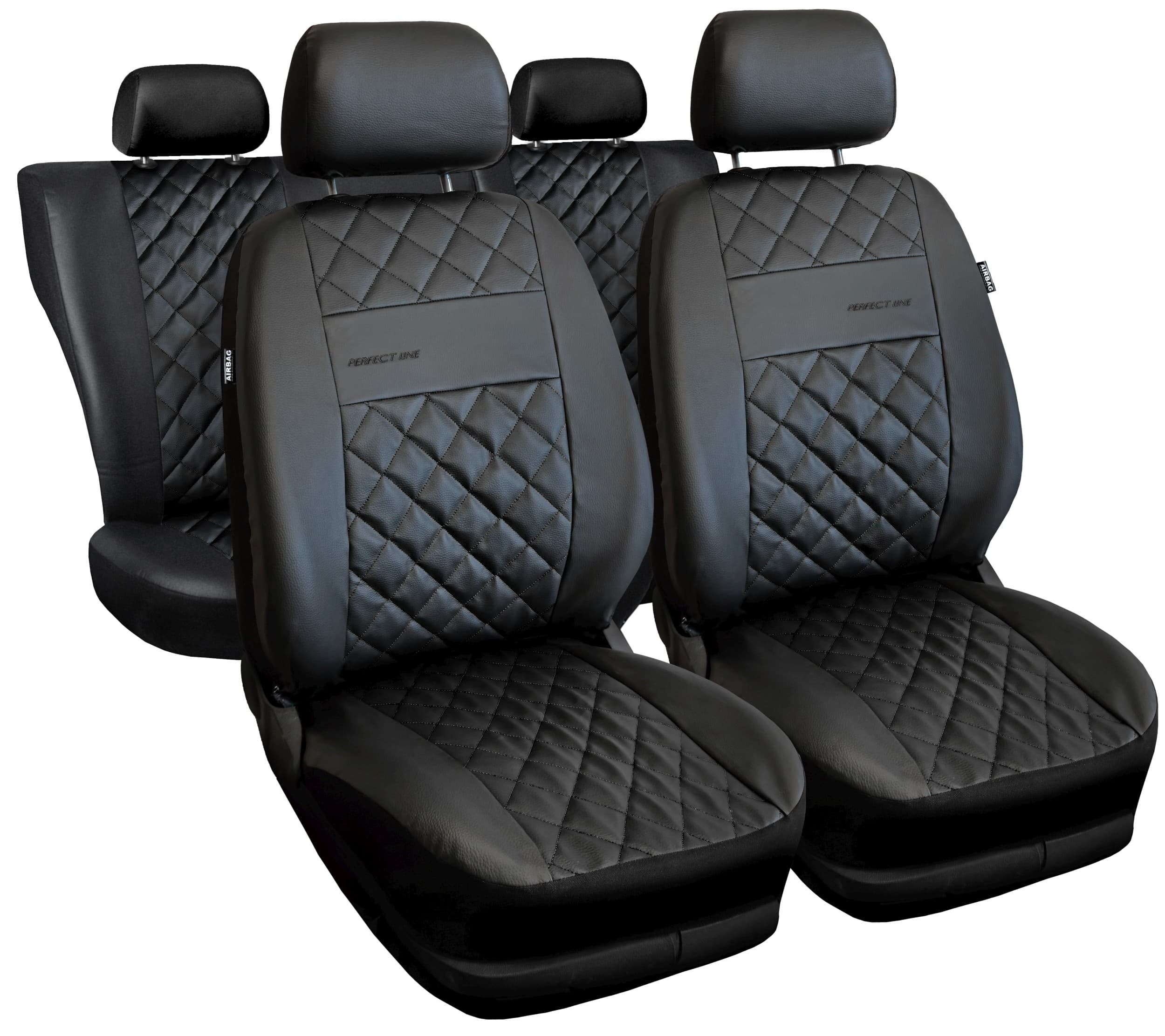 Set huse auto universale Perfect Line negre cu cusături negre