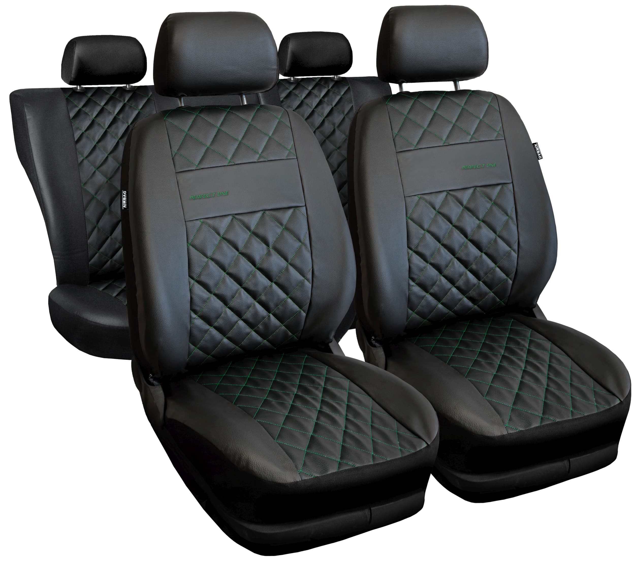 Set huse auto universale Perfect Line negre cu cusături verzi