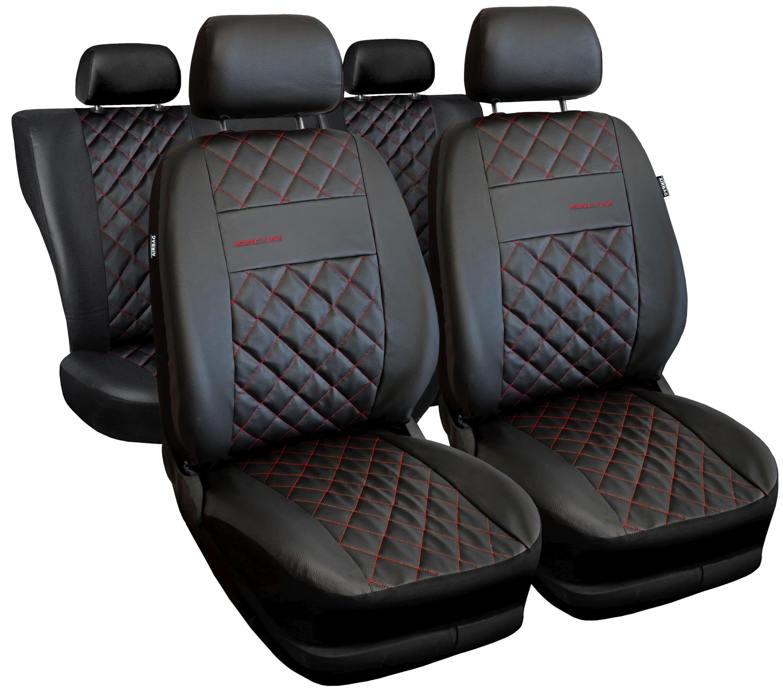 Set huse auto universale Perfect Line negre cu cusături roșii