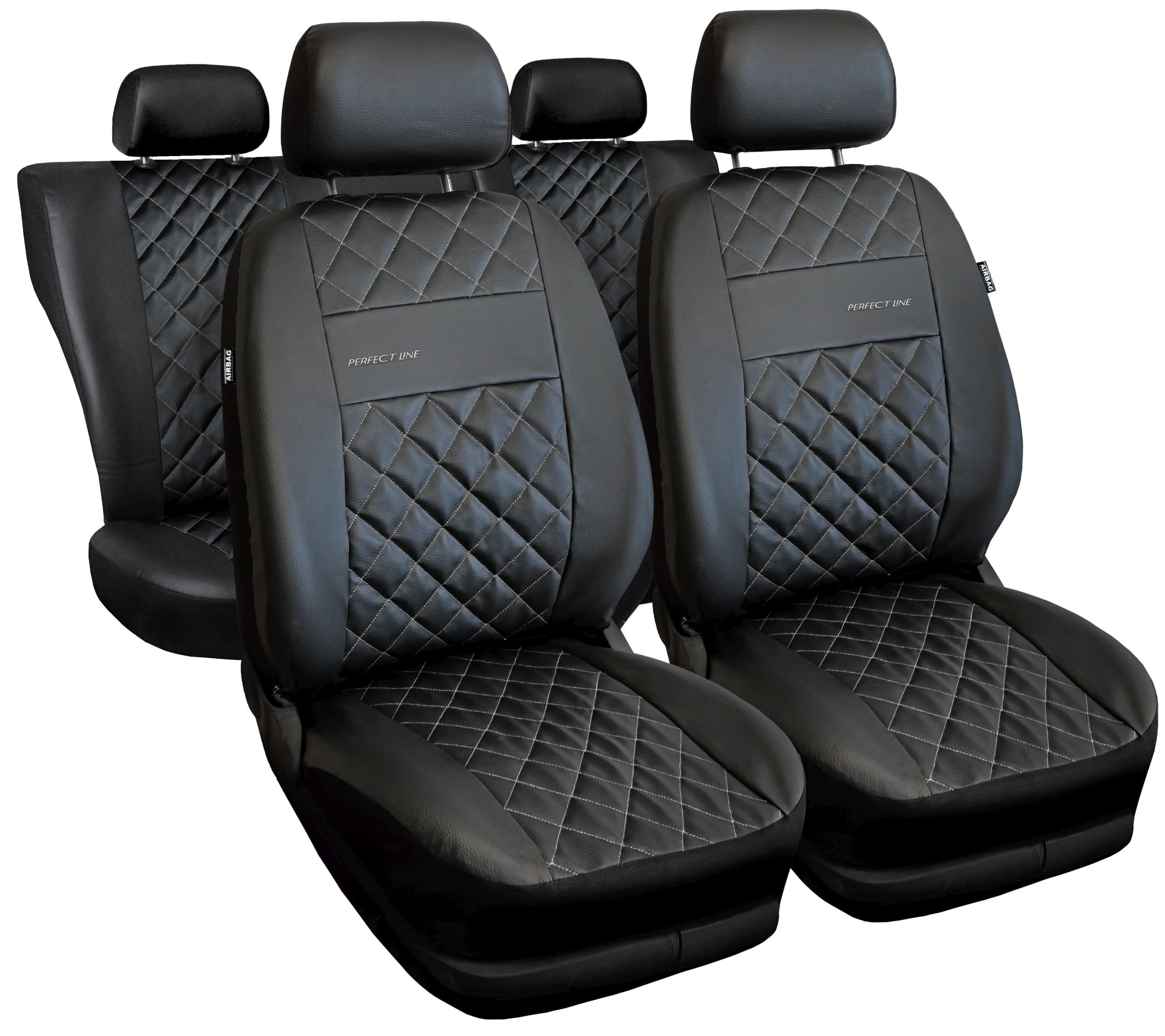 Set huse auto universale Perfect Line negre cu cusături argintii