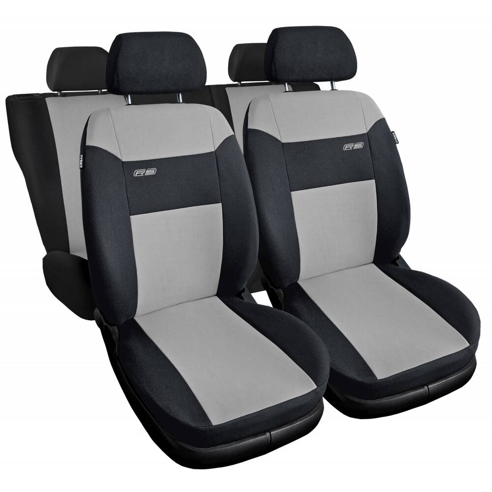 Huse auto universale RS gri deschis-negre pentru scaunele față și bancheta spate
