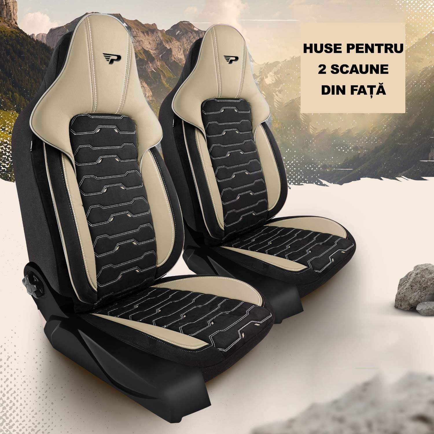 Huse scaune auto Beirut pentru 2 scaune față în variantă negru-bej