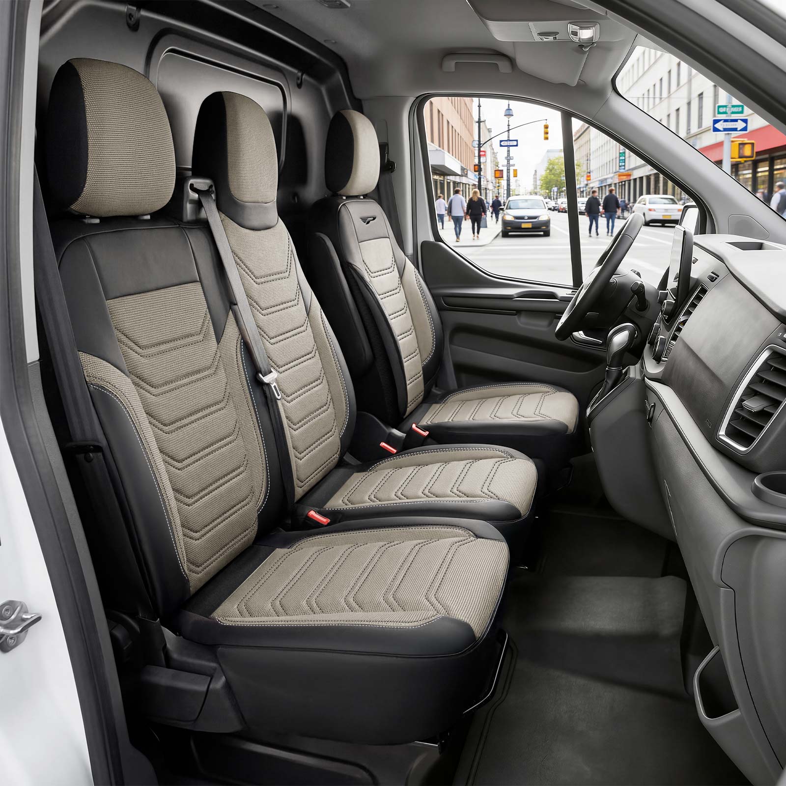 Huse auto FLORIDA VAN bej-negre (2+1) – exemplu după montaj