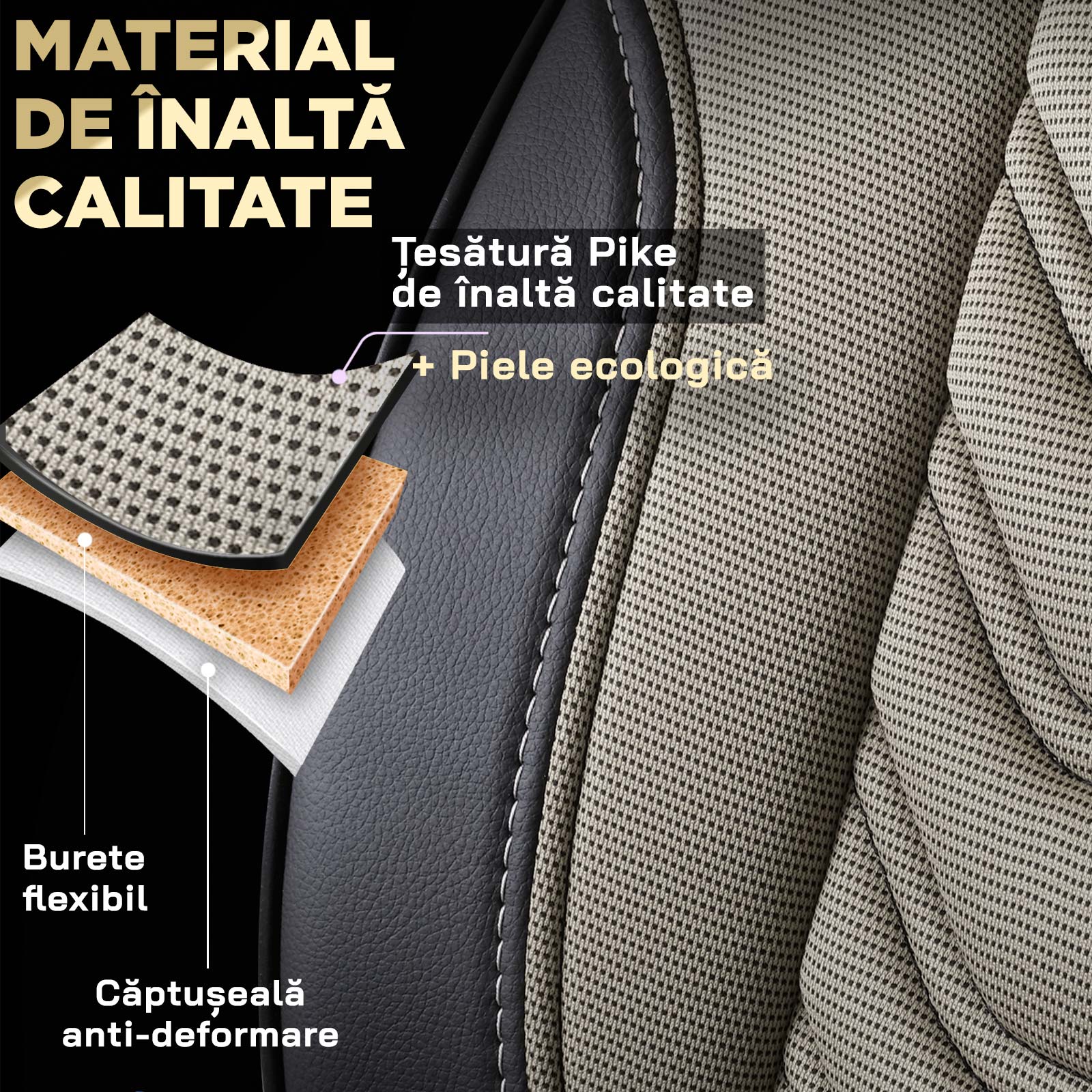 Detaliu material huse FLORIDA VAN – material piqué și piele ecologică