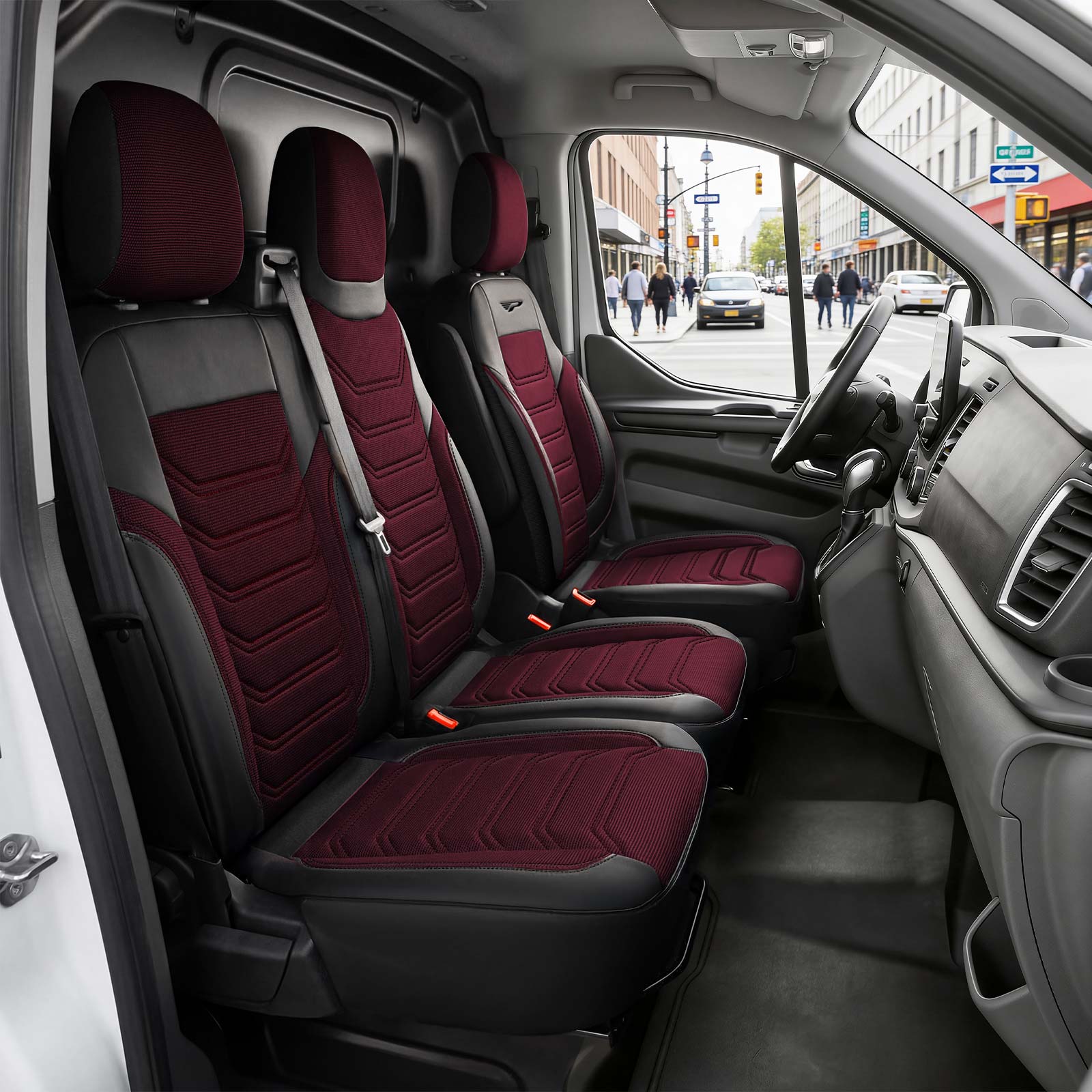 Huse auto FLORIDA VAN bordo-negre (2+1) – exemplu după montaj