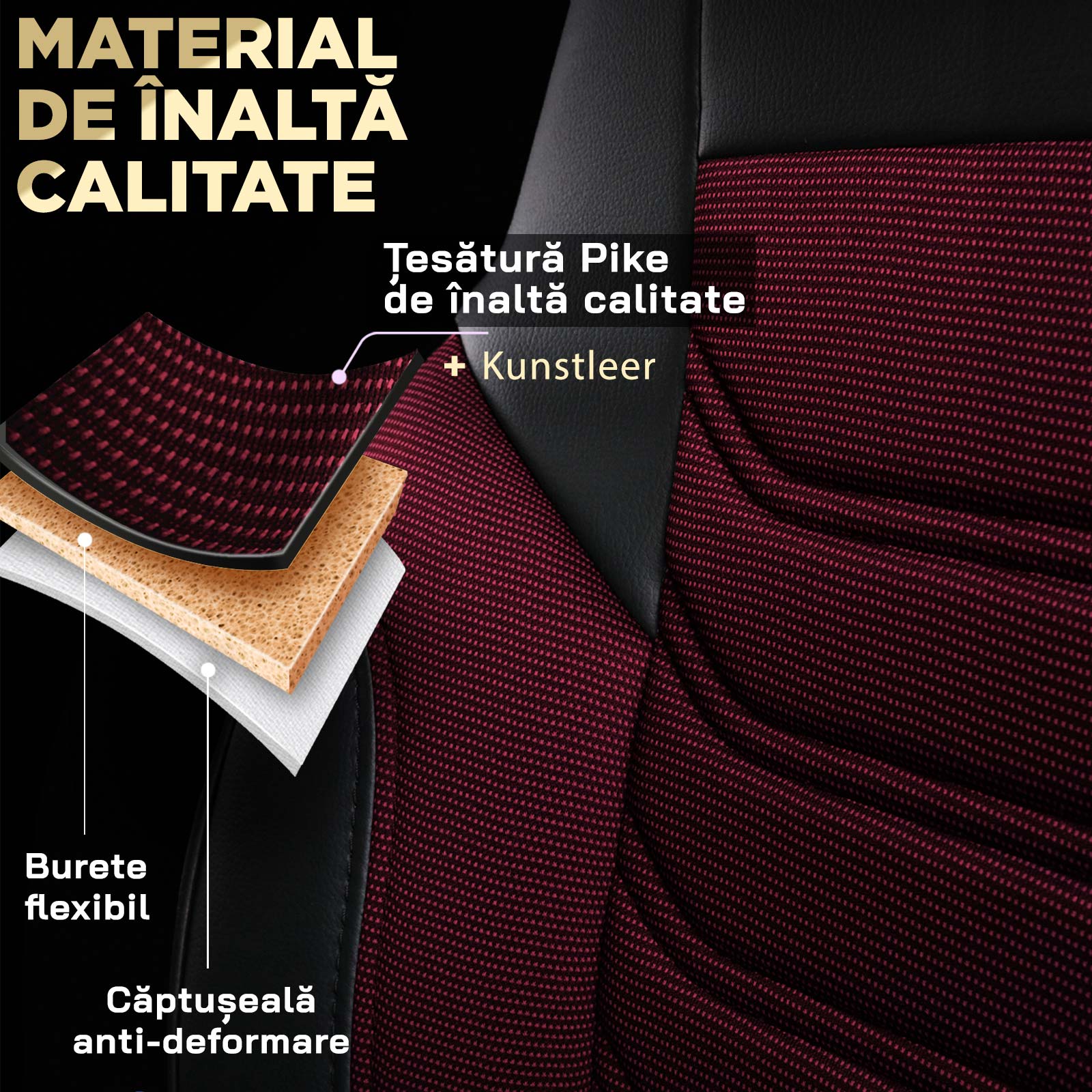 Detaliu material huse FLORIDA VAN – material piqué și piele ecologică